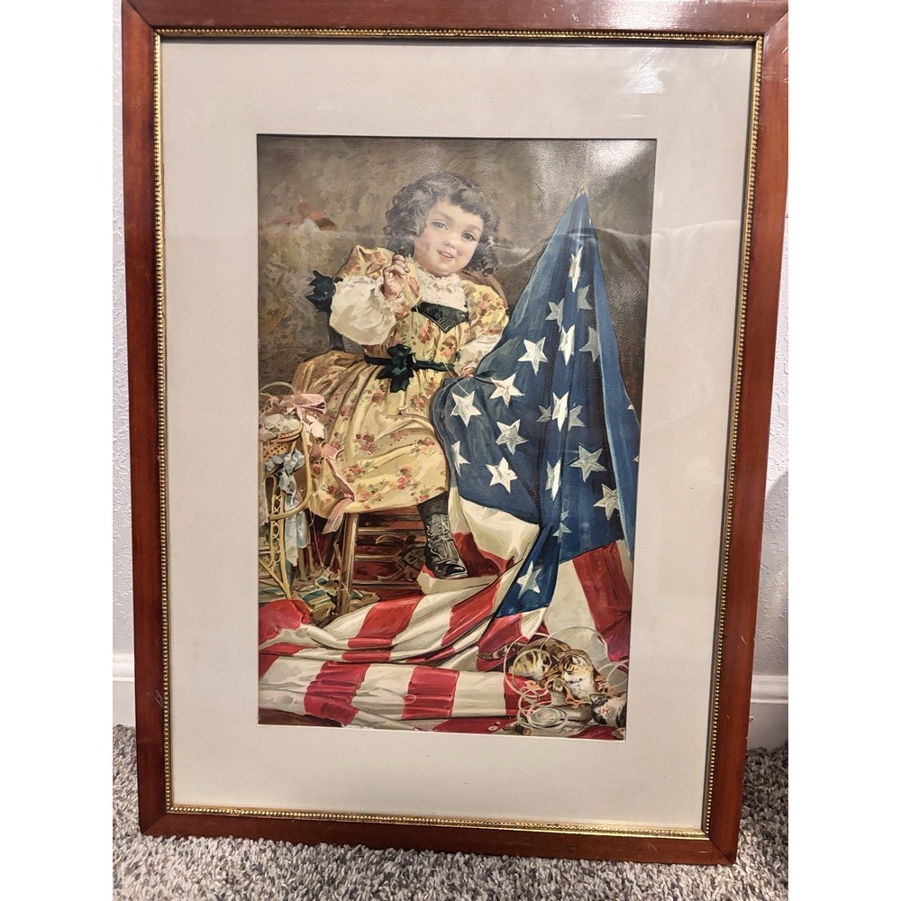 Antique 1900 Fairy Soap Ad Premium Framed 120+ 'More Stars For The Flag" 17x24